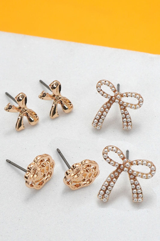Trio Stud Bow Floral Pearl Bow Trio Earrings