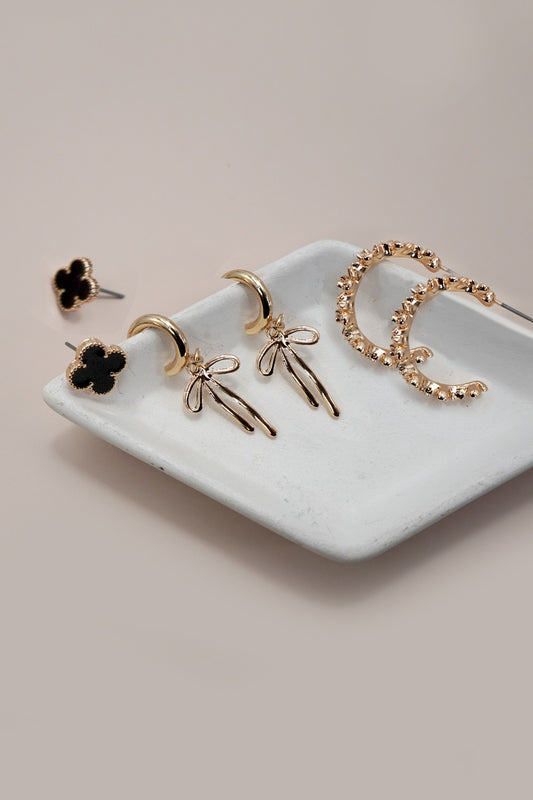 Clover Huggie Hoop Bow Hoop Trio Earrings
