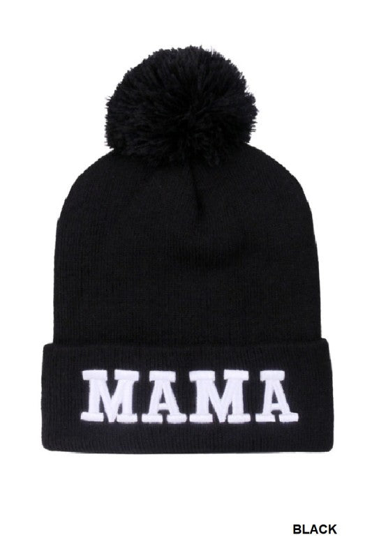 Mama Chenille Embroidered Pom Beanie