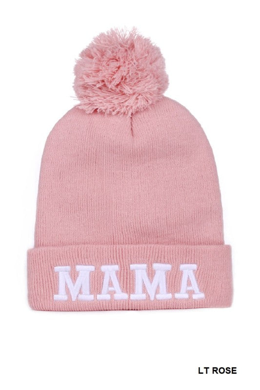 Mama Chenille Embroidered Pom Beanie