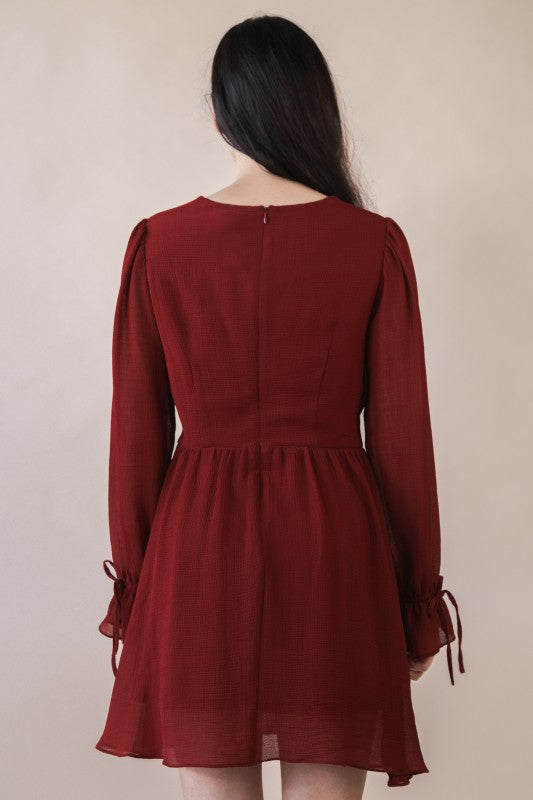 Ruffle & Bow Detail Mini Woven Dress