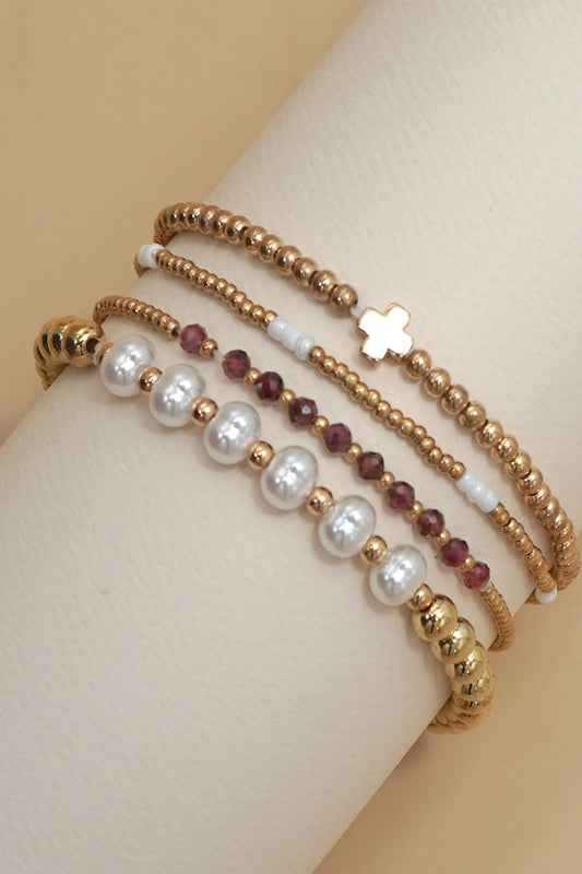 Multi Ball Pearl Chain Stretch Bracelet