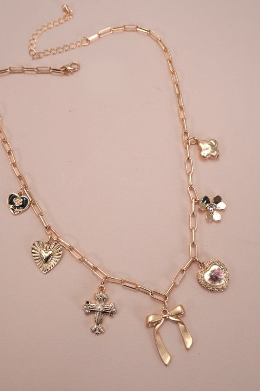 Charm Necklace-porcelain Floral Bow Cross Heart