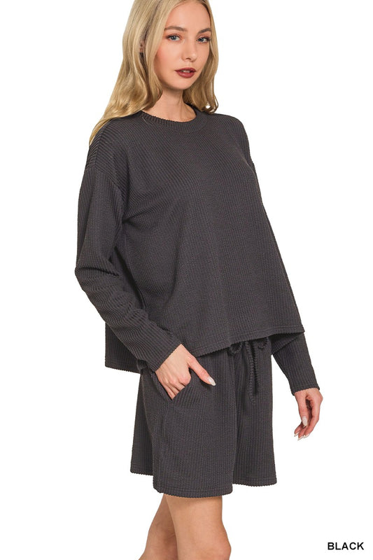 Raised Rib Long Sleeve Tee & Shorts Set