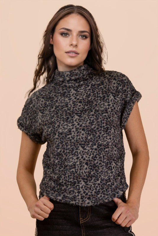 Side Elastic Detail Leopard Soft Knit Vest Top