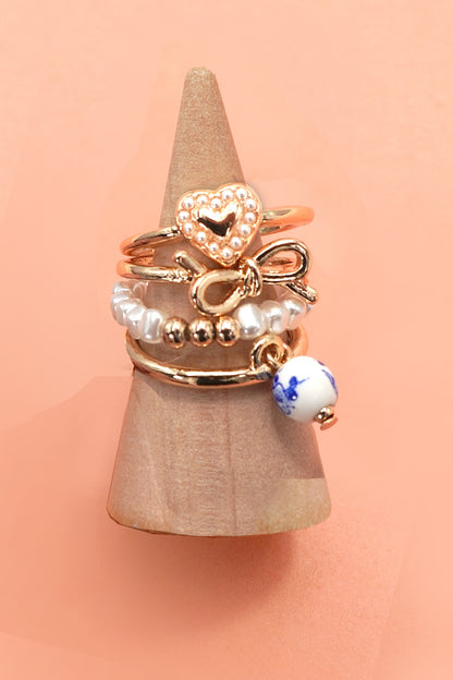 Layered Multi Cherry Porcelain Stackable Ring Set