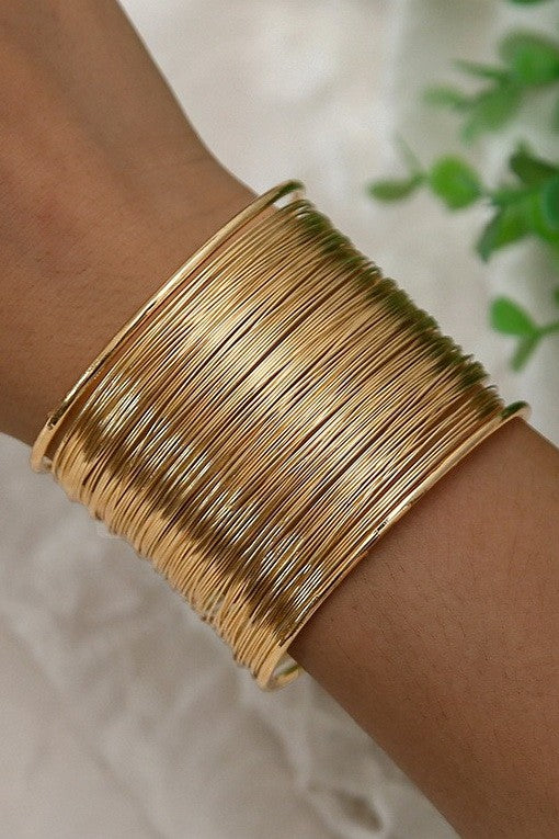Multi Layer Gold Wire String Cuff Bangle Bracelet