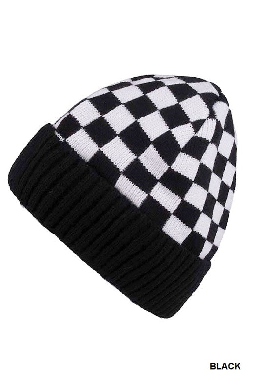 Checkered Pattern Cuff Beanie