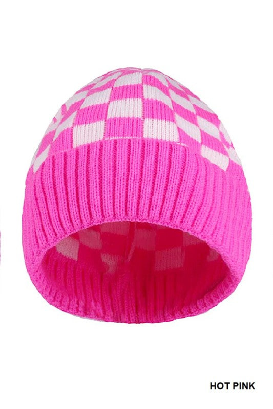 Checkered Pattern Cuff Beanie