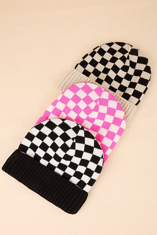 Checkered Pattern Cuff Beanie