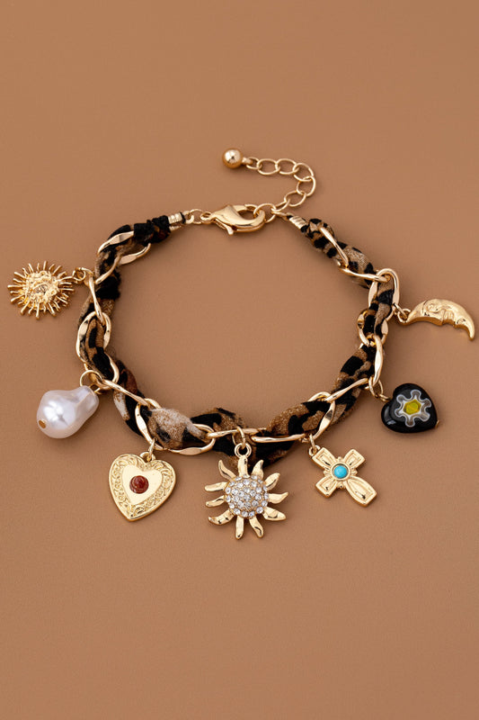 Charm Scarf Bracelet-cross Hert Sunblast Pearl