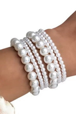 Classic Multi Pearl Ball Bead Stretchable Bracelet