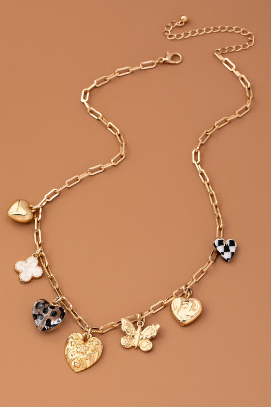 Charm Necklace-hearts Checker Rhinestone