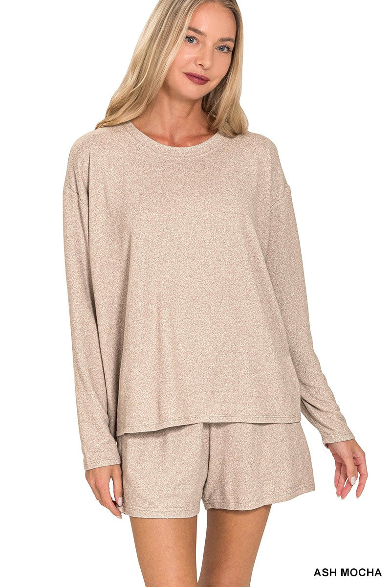 Soft Melange Long Sleeve Tee & Shorts Set