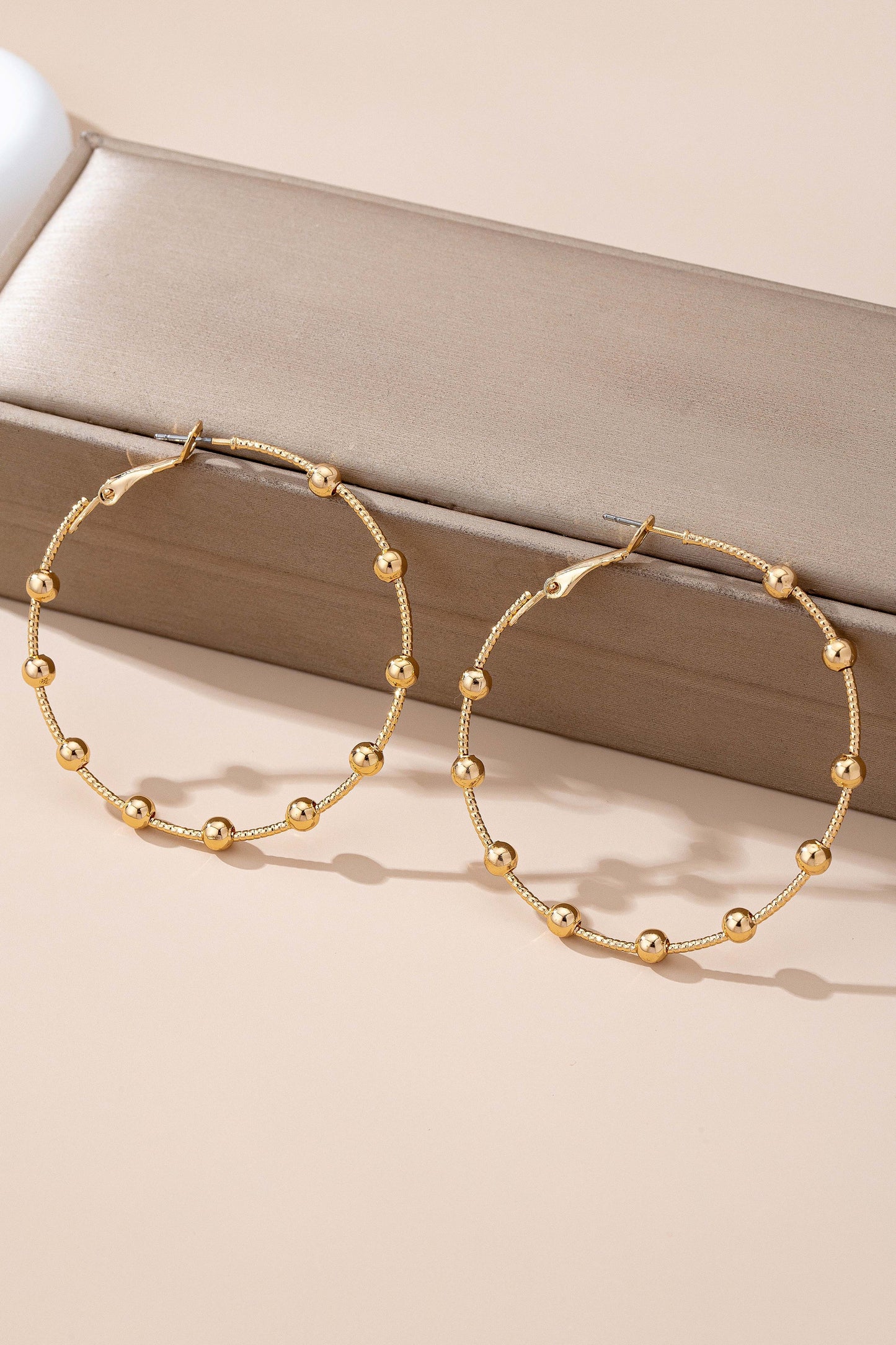 Classic Gold Ball Beaded Station Hoop Earrings