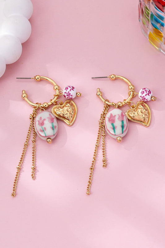 Chinoiserie Floral Charm Hoop Earrings