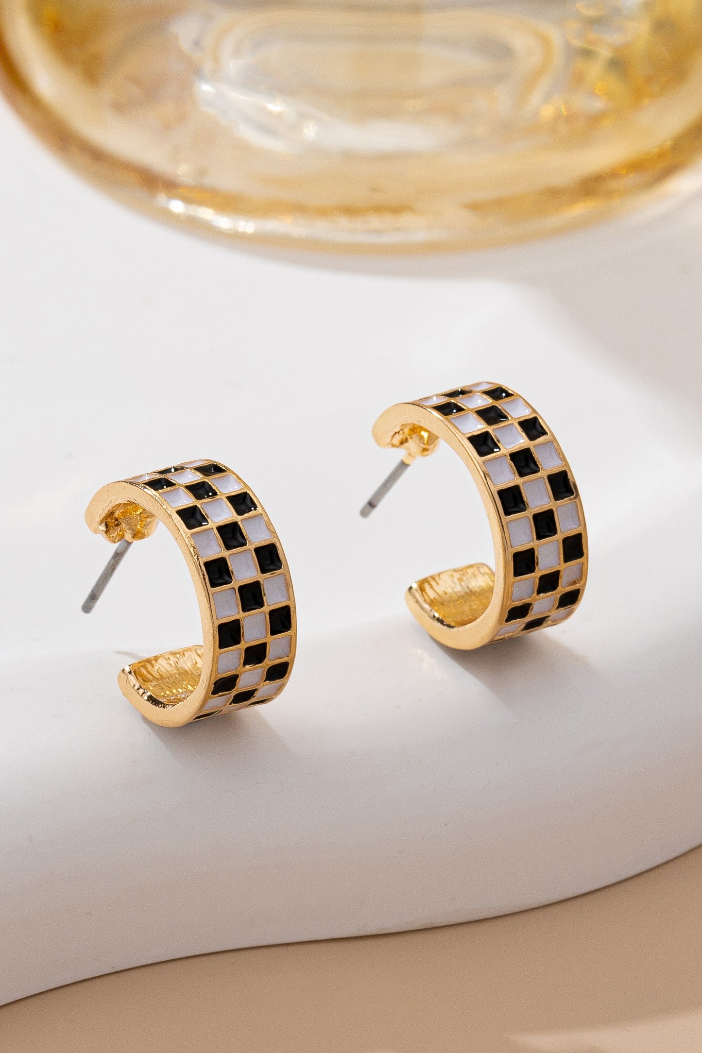 Checker Epoxy Huggie Hoop Earrings