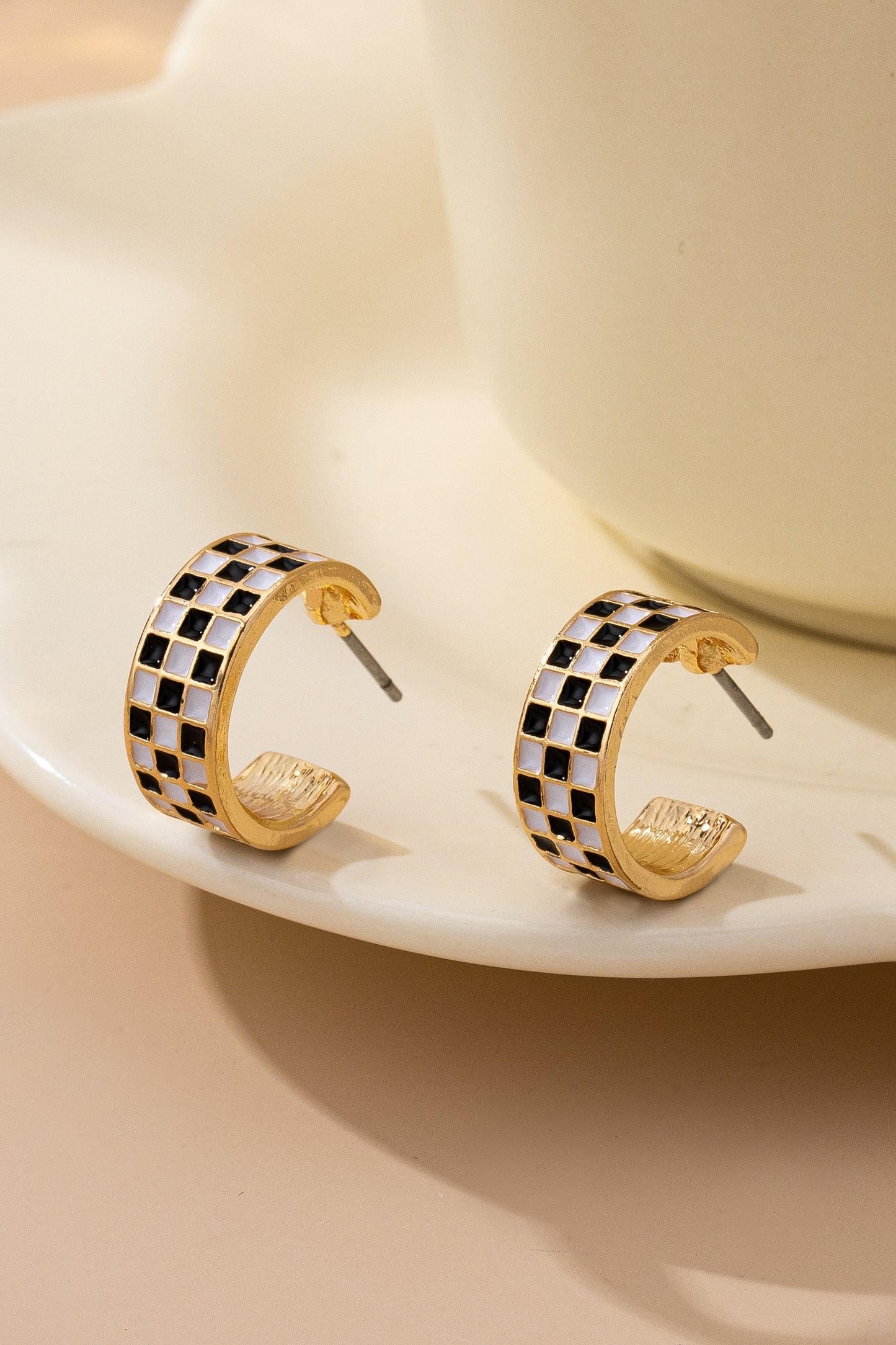 Checker Epoxy Huggie Hoop Earrings