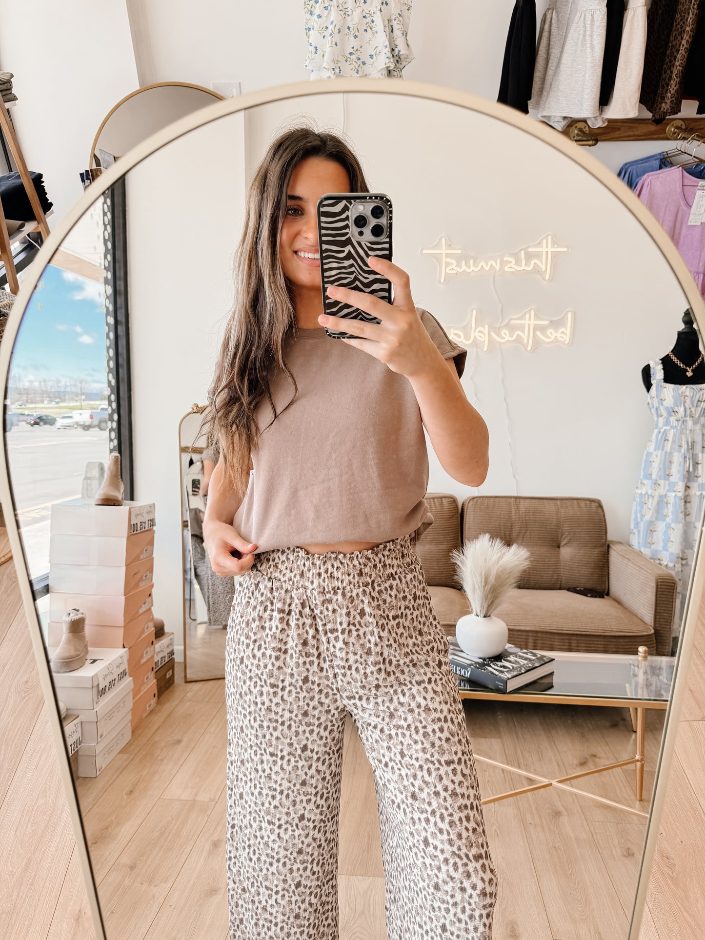 Wide Leg Leopard Pleated Comfy Pants