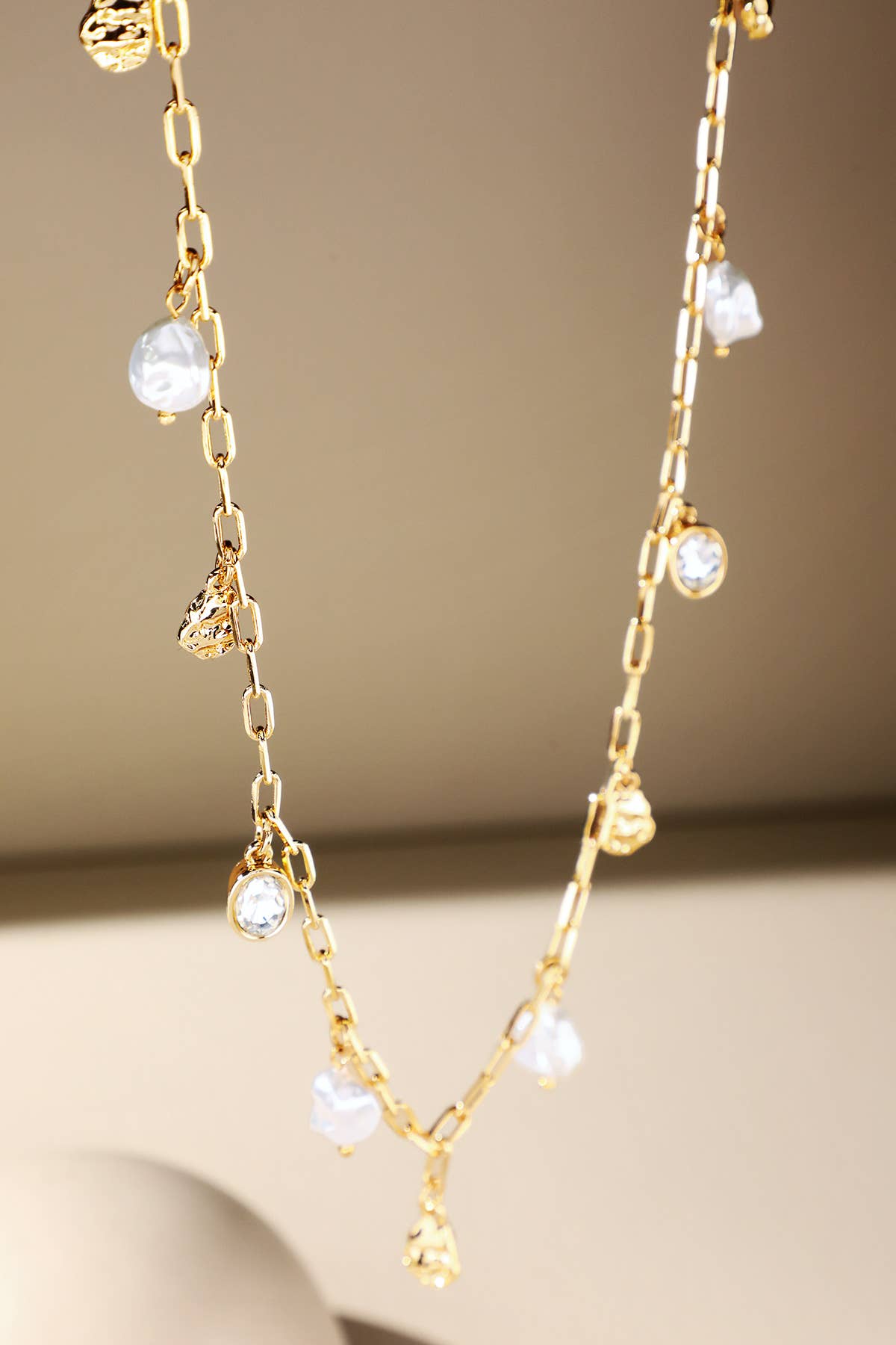 Chain Necklace with Pearl and Beaded Accents