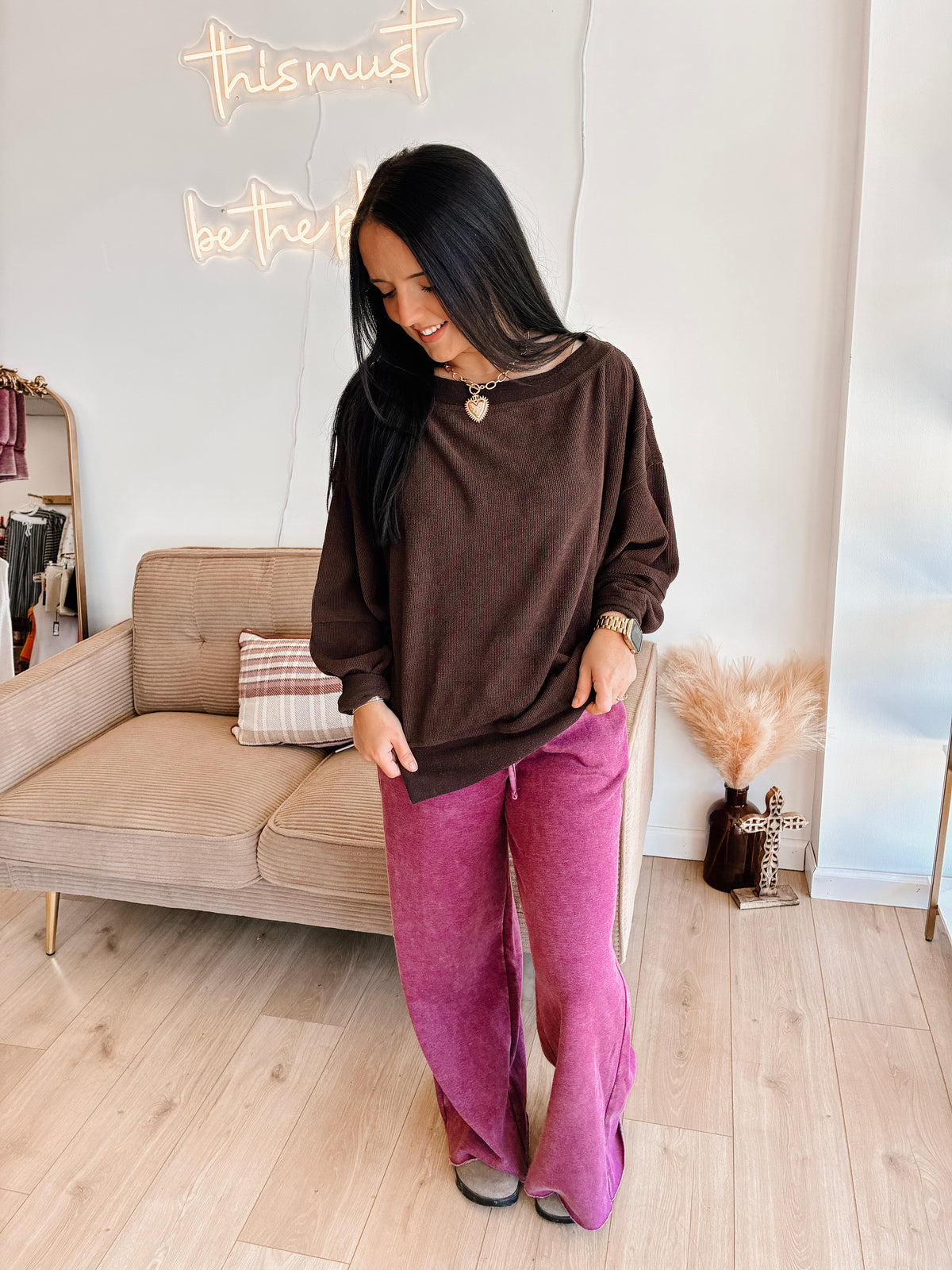 Coffee Bean Oversized Waffle Top
