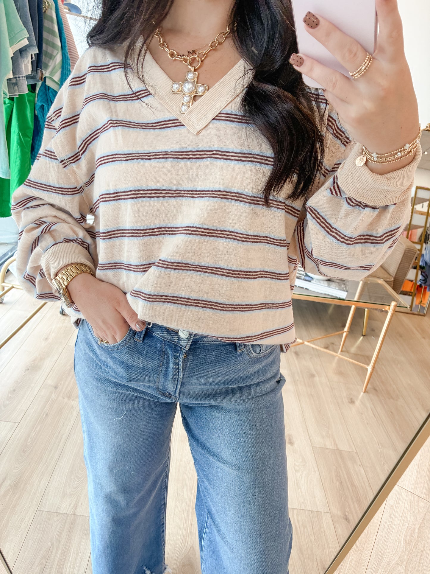 Lydia Stripe Long Sleeve Oatmeal