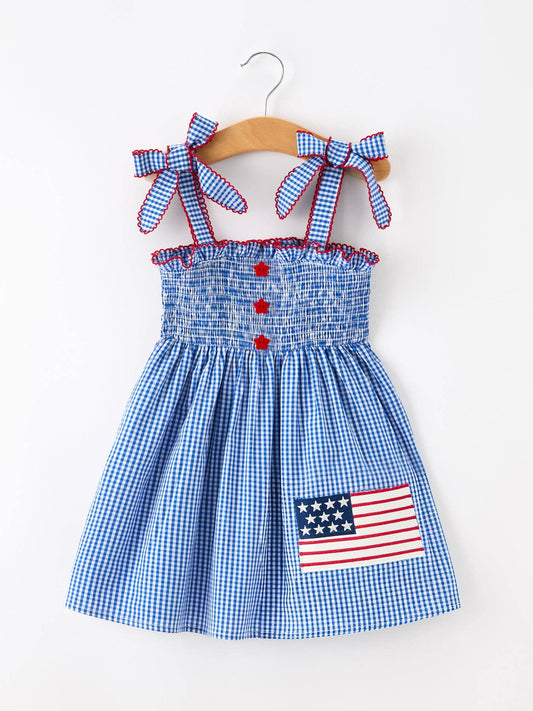 Girls 4th of July Plaid Bow Dress