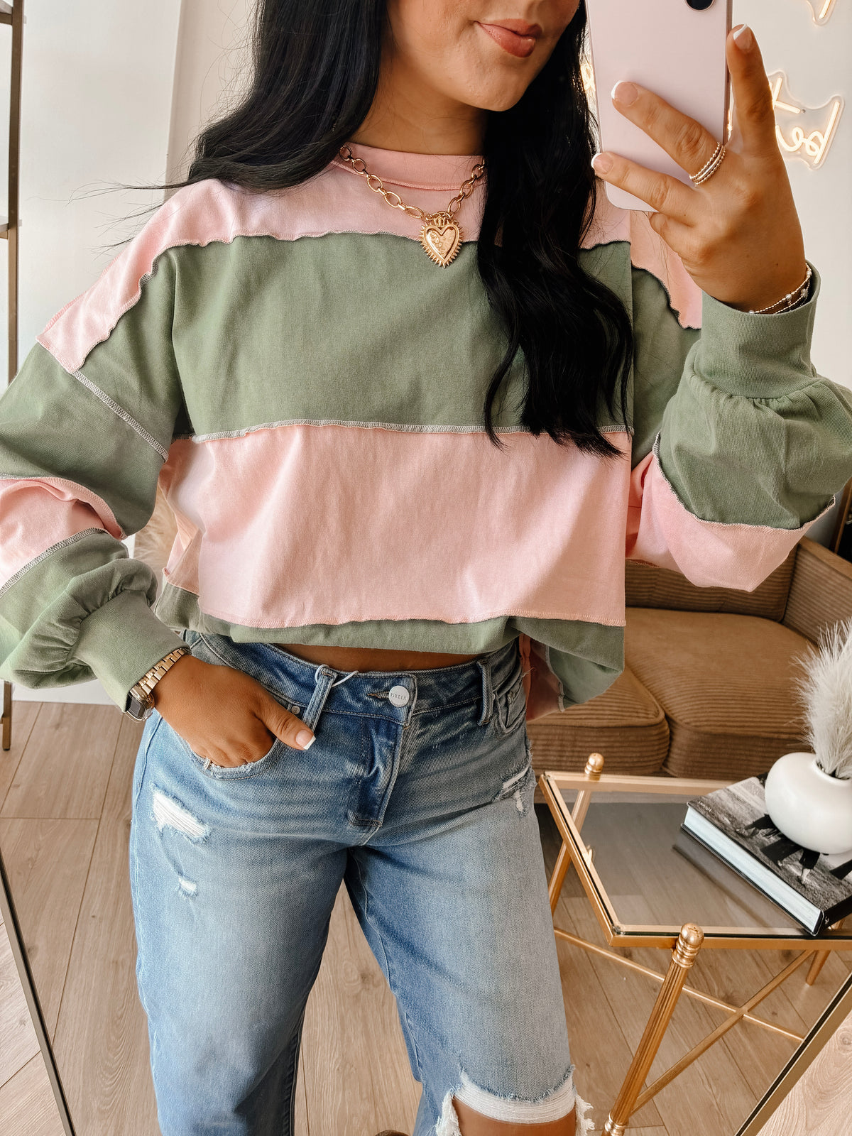 Plum Pretty Oversized Long Sleeve - Olive
