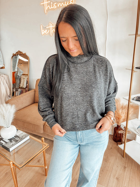 September Saturdays Melange Mockneck - Black