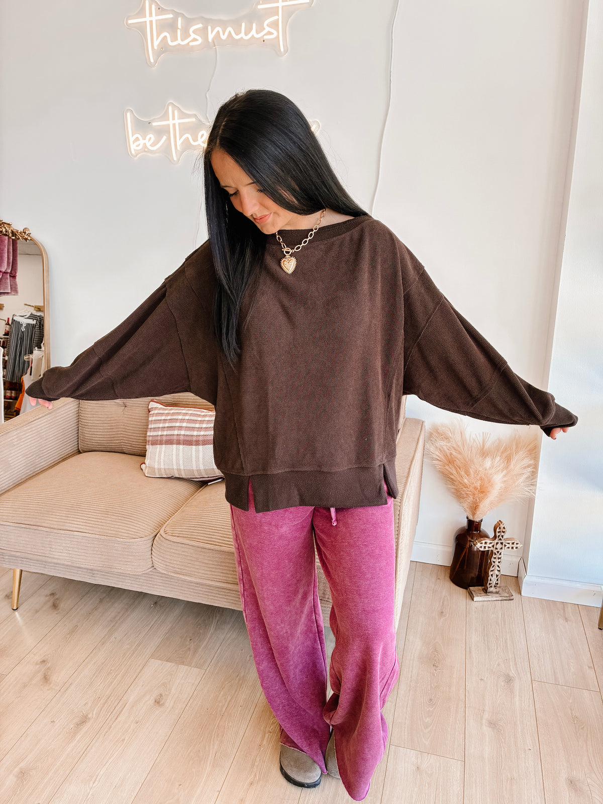 Coffee Bean Oversized Waffle Top