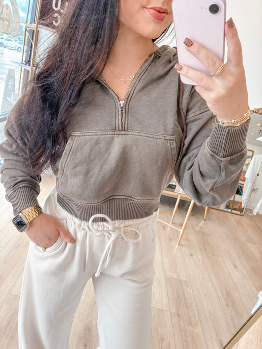 Easy Going Half Zip Hoodie - Brown