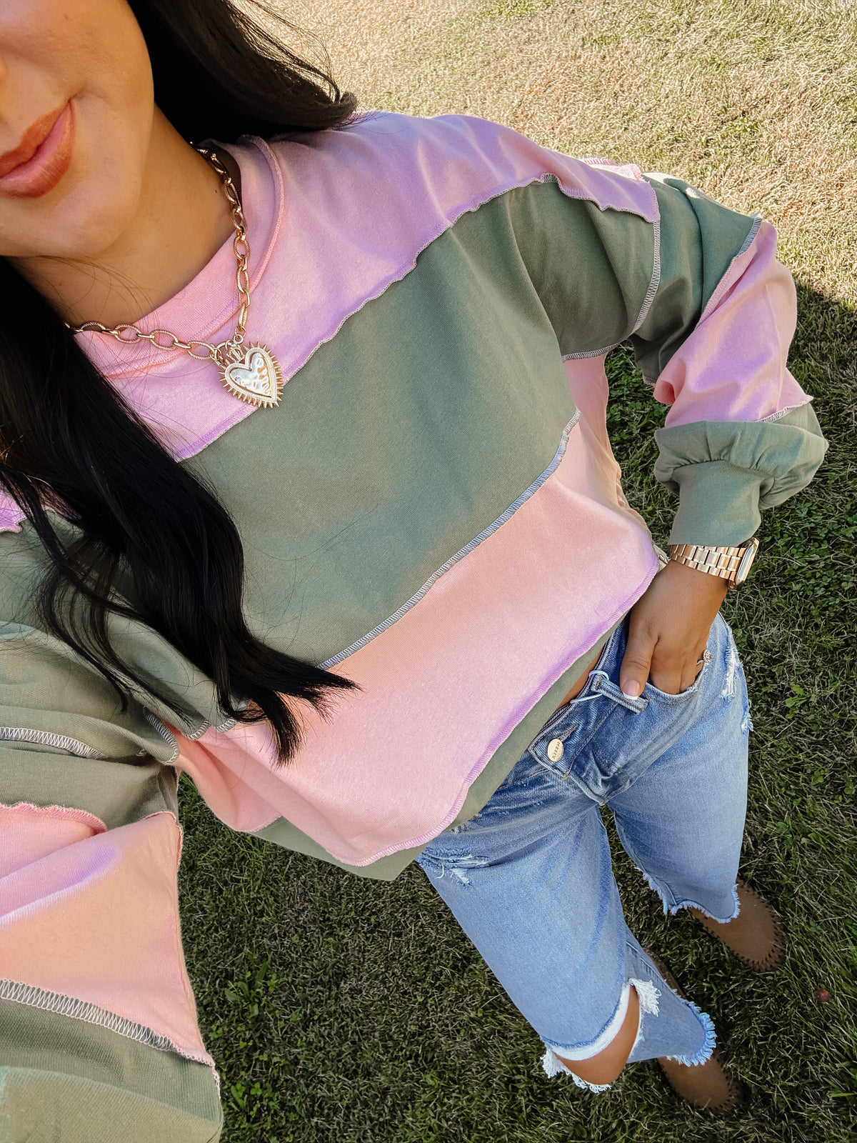 Plum Pretty Oversized Long Sleeve - Olive