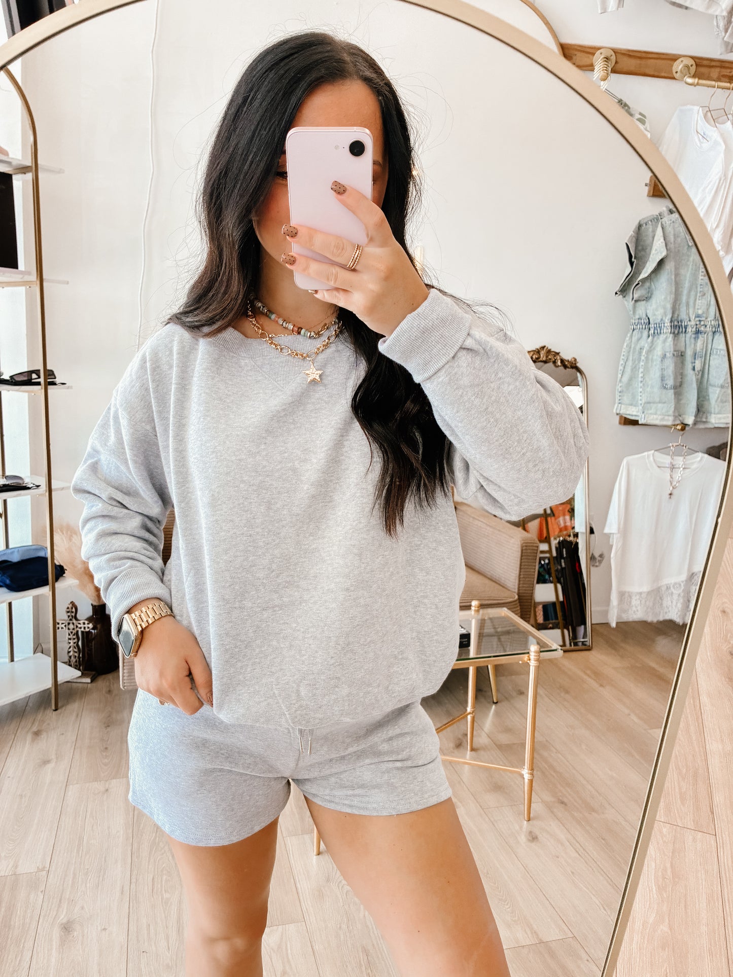 Cozy Day Fleece Short Set - Heather Grey