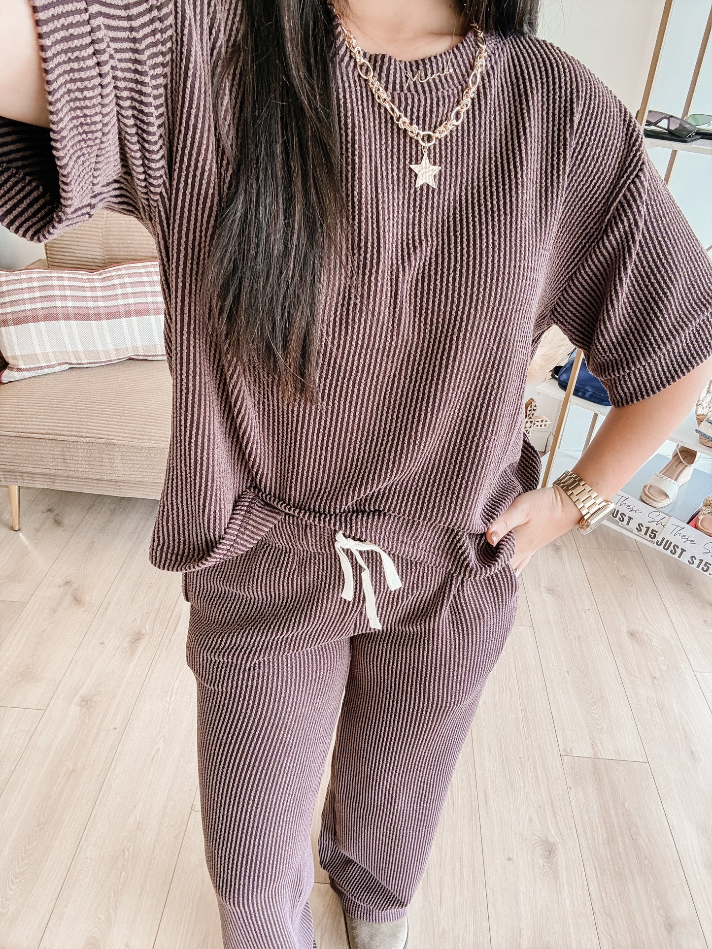Raised Rib Short Sleeve Tee & Pants Set (7 colors)