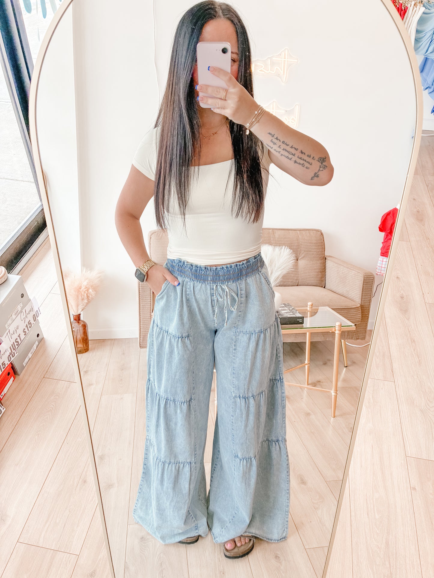 Lunch Date Tiered Chambray Pants