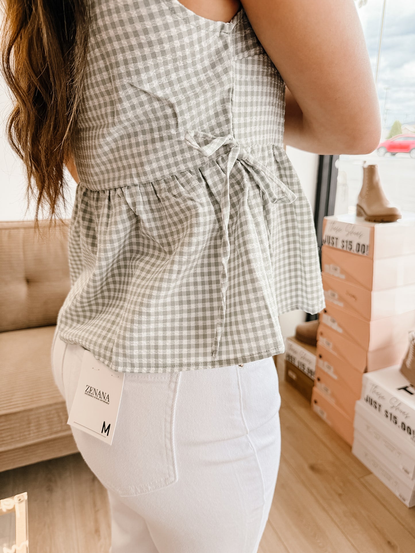 Gingham Sleeveless Peplum Top with Side Ties (2 Colors)