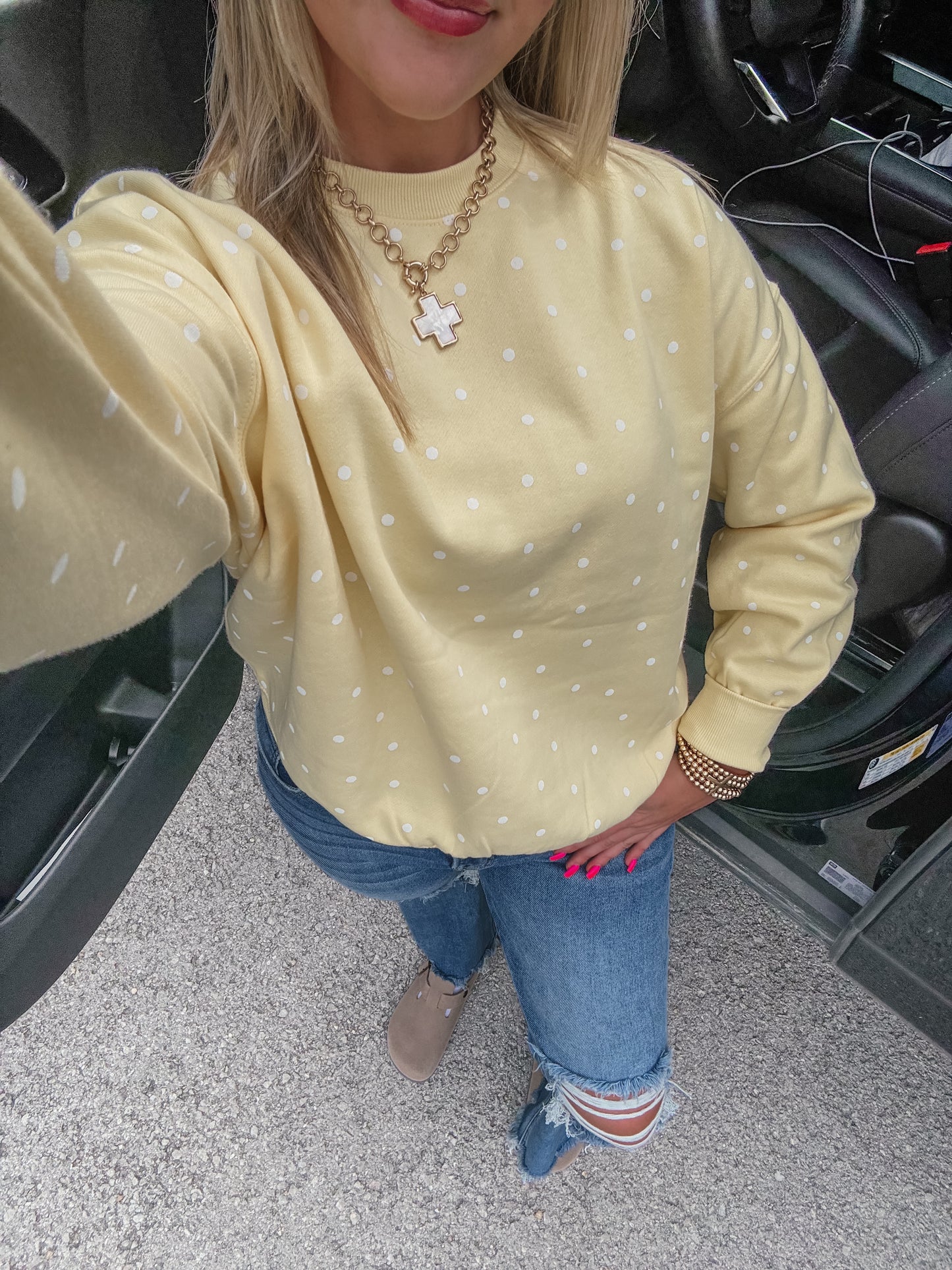 Lazy Daisy Polka-Dot Sweatshirt
