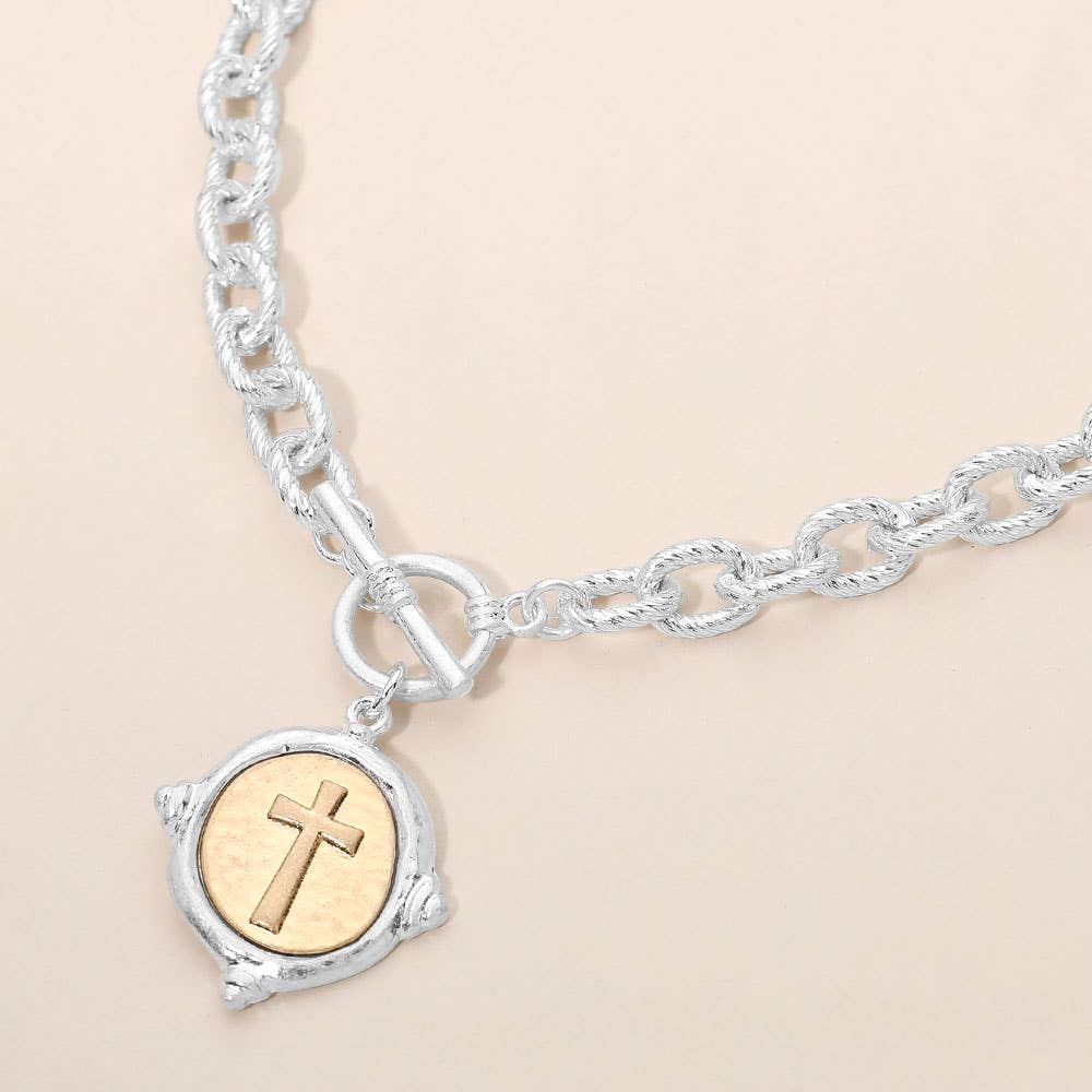 Vintage Cross Toggle Necklace