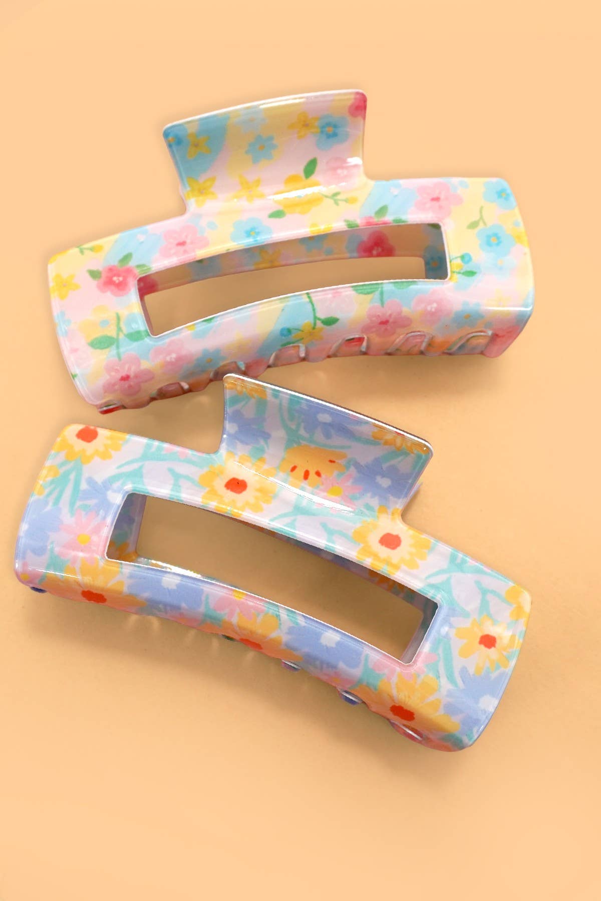 Retro Floral Claw Clip Blue