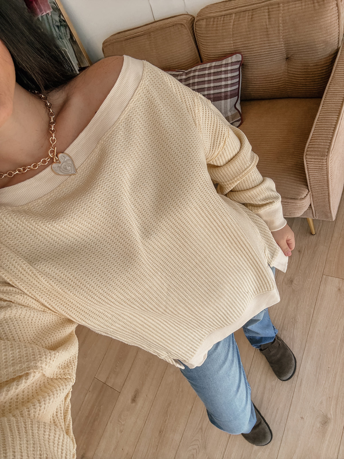 Butter Beauty Waffle Boat Neck Top