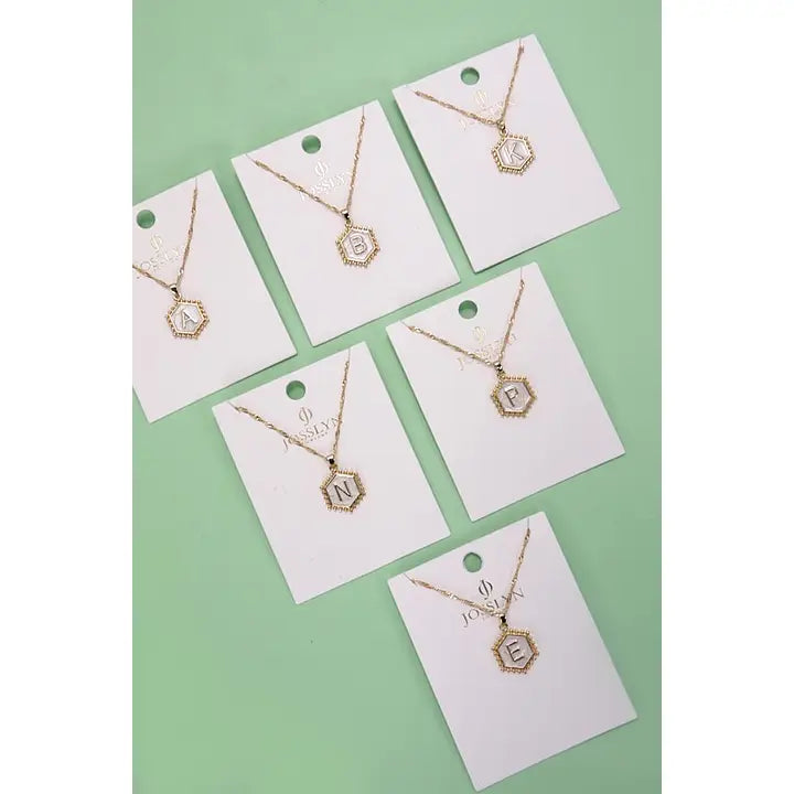 Monogram Initial Hexagon Epoxy Charm Necklace