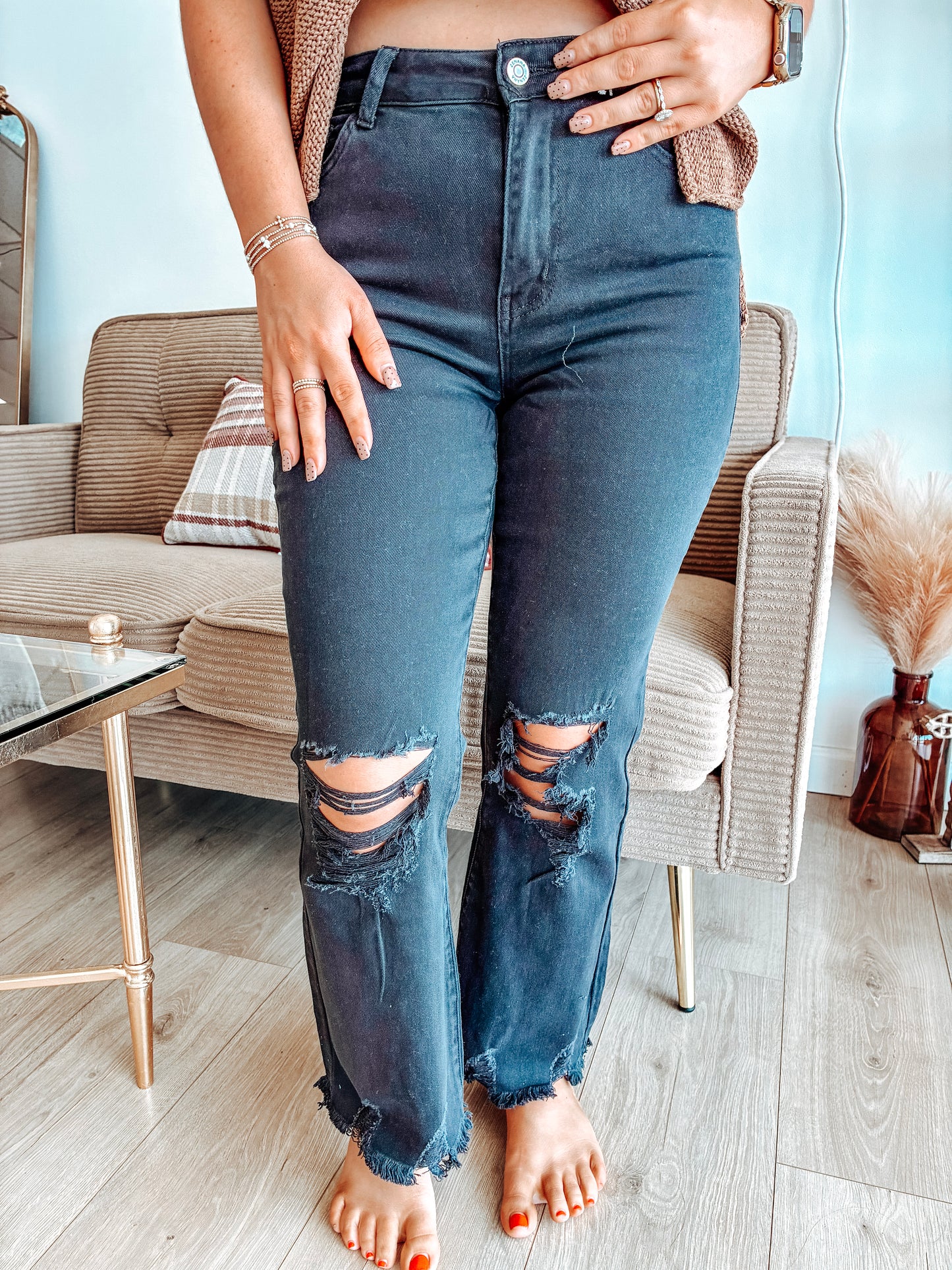 Autumn Hues High Waist Straight Pants - Black