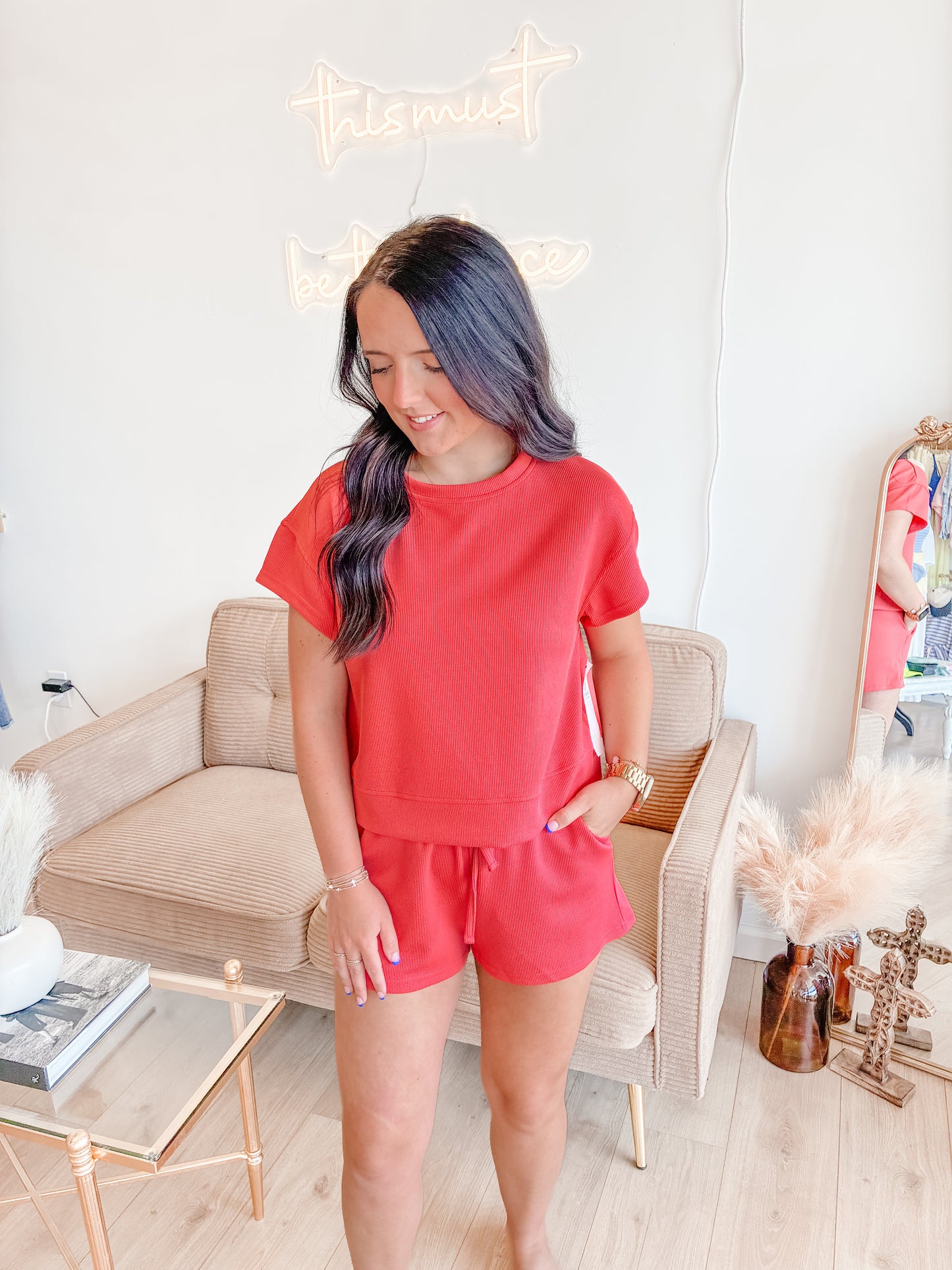 Red Washington Ribbed Set