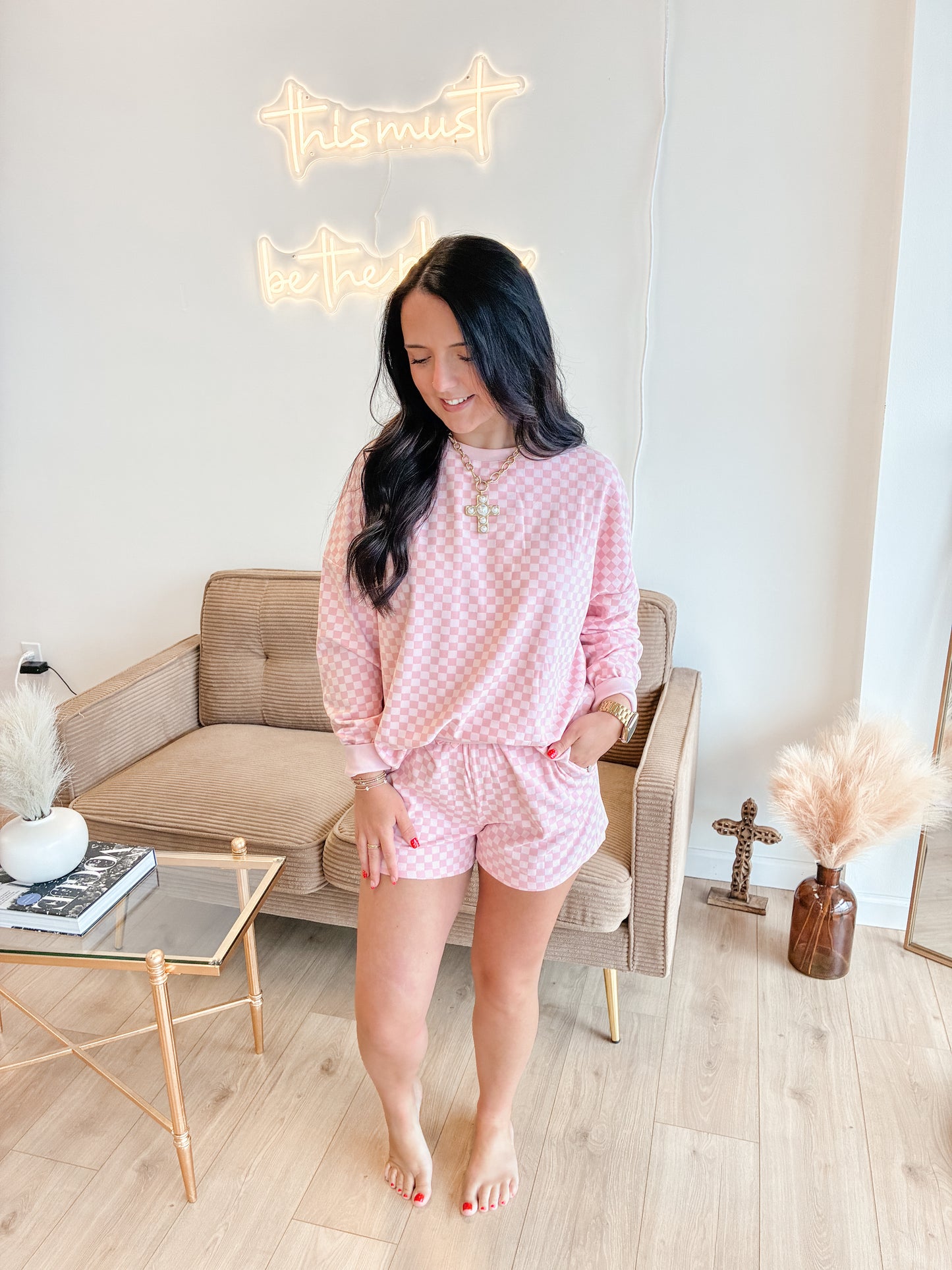 Cozy Up Checkered Short Set
