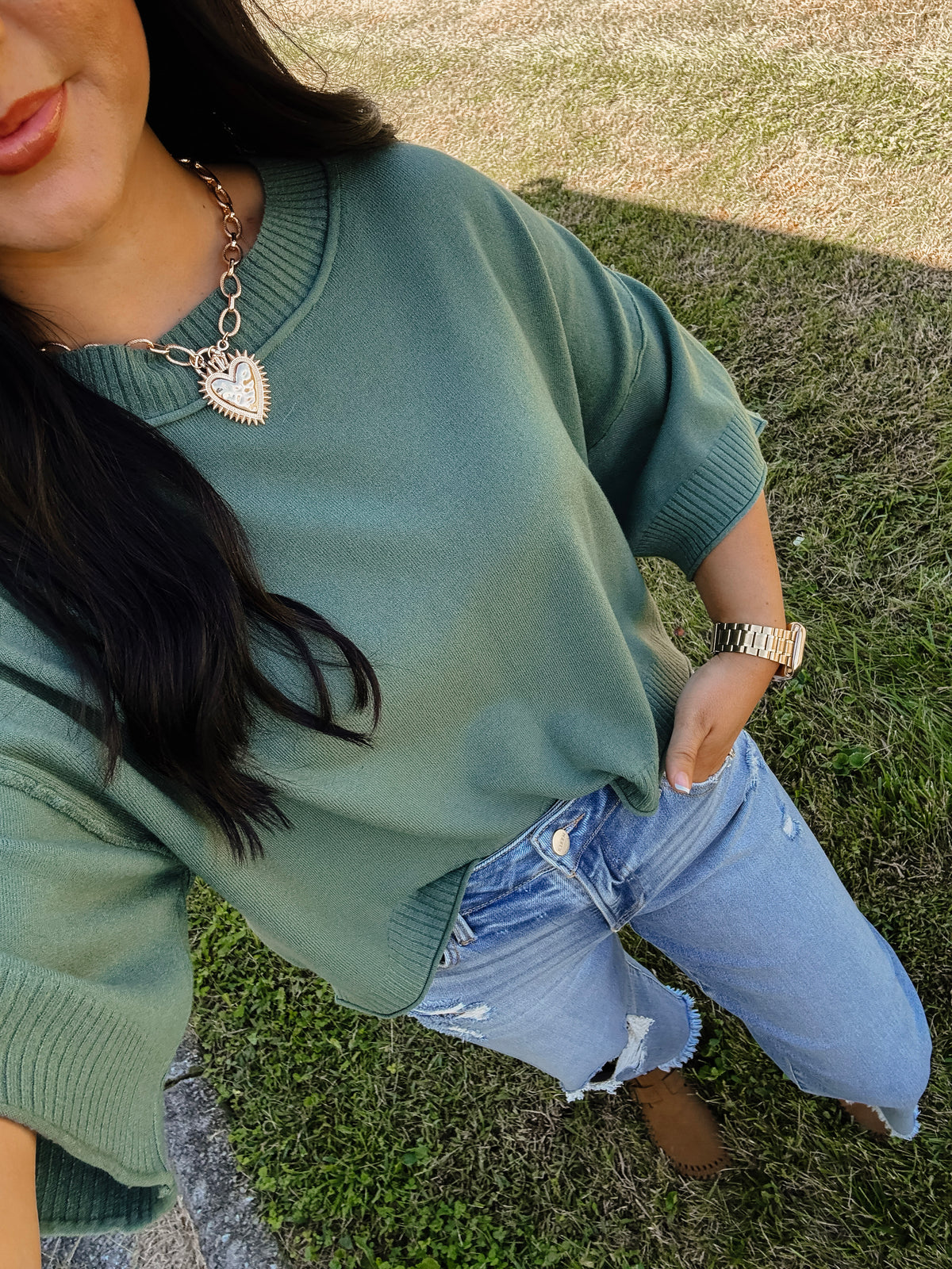 Wear Everywhere Mock Neck Crop Sweater - Jade