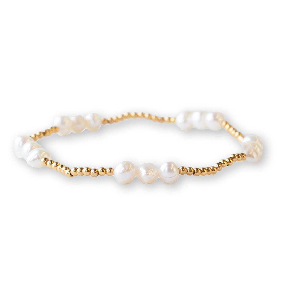Tarnish Resistant Gold Plated Trio Pearl Stretch Bracelet