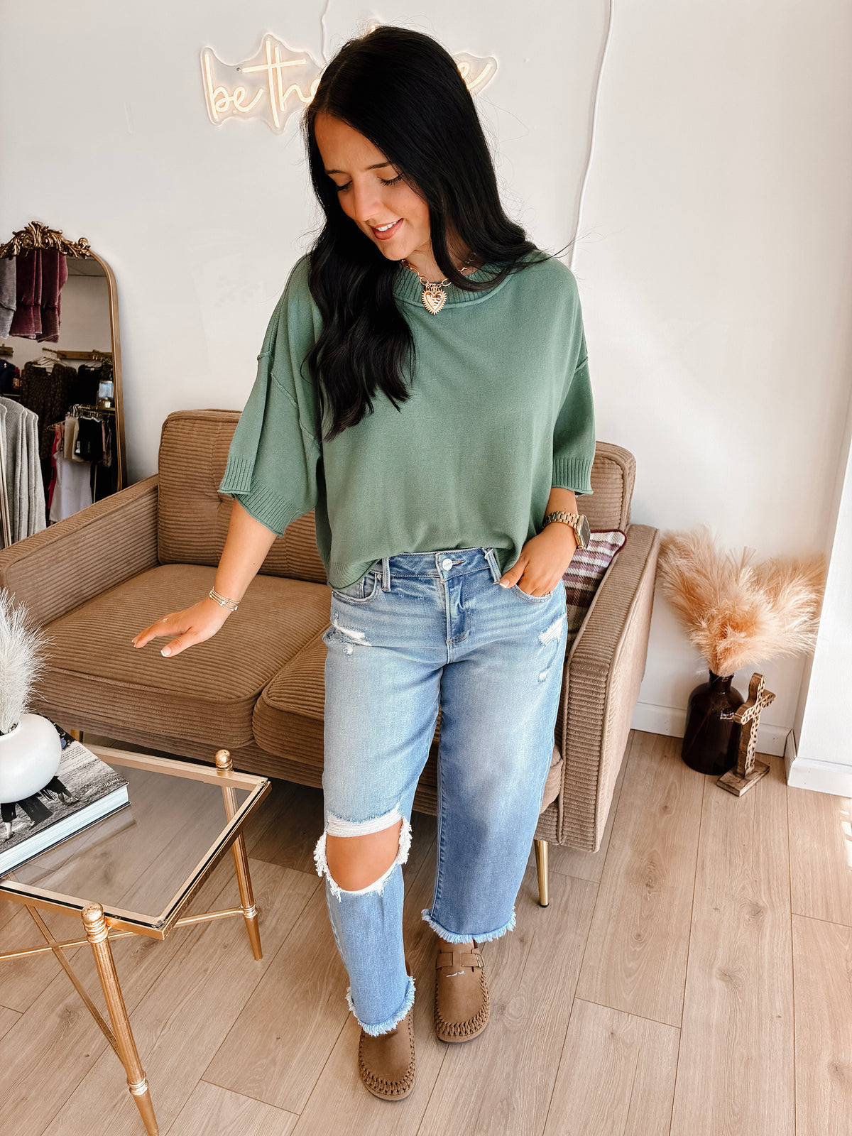 Wear Everywhere Mock Neck Crop Sweater - Jade