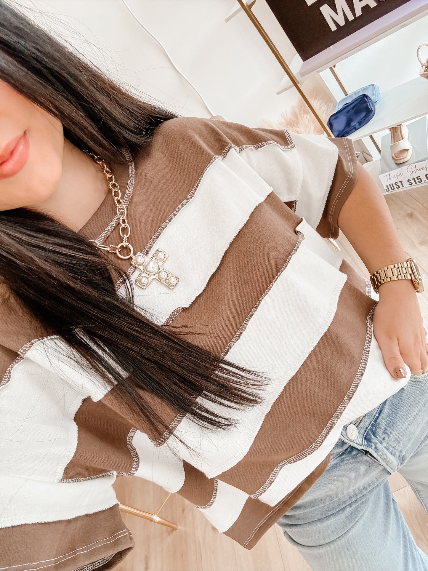 Melody Exposed Seam Top - Brown
