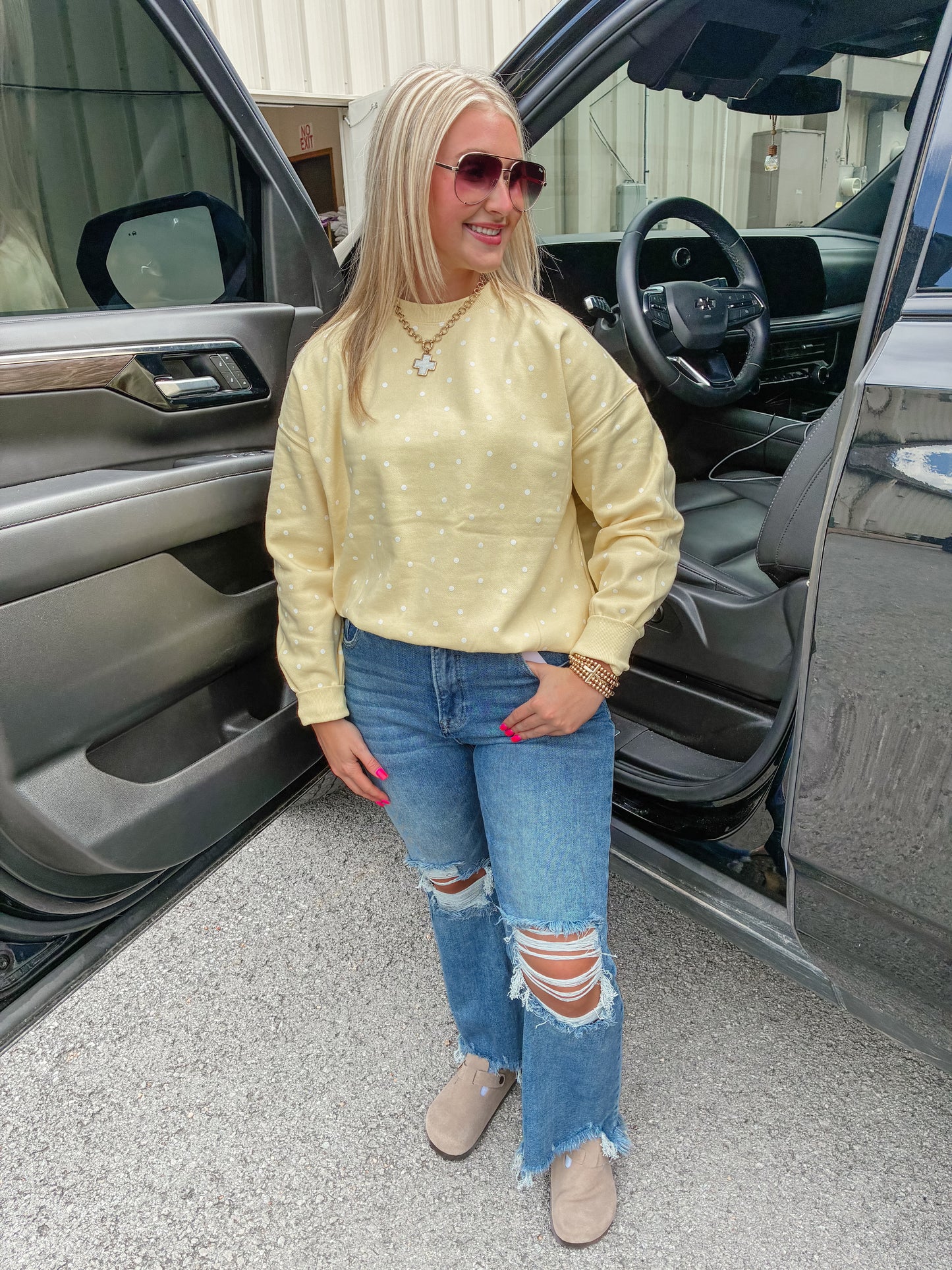 Lazy Daisy Polka-Dot Sweatshirt