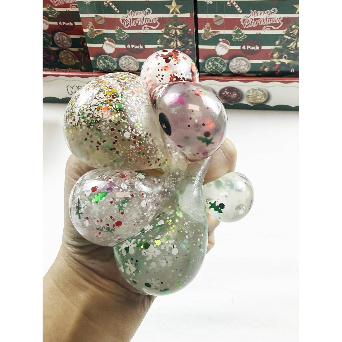 4pc Christmas Mini Dumpling Glitter Squishy Set